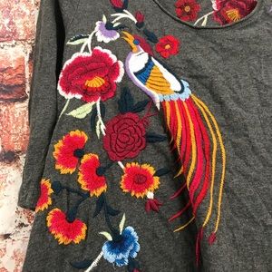 Johnny was embroidered bird floral